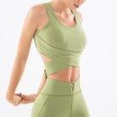 Women Solid Lace-Up Sports T-Shirt Personality Sleeveless Quick-drying Vest Running Fitness Yoga Top, Size:S(Green)