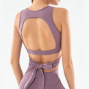 Women Solid Lace-Up Sports T-Shirt Personality Sleeveless Quick-drying Vest Running Fitness Yoga Top, Size:L(Purple)