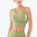 Women Solid Lace-Up Sports T-Shirt Personality Sleeveless Quick-drying Vest Running Fitness Yoga Top, Size:L(Green)