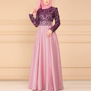 Lace Stitching Retro Large Swing Dress Ethnic Style Long-Sleeved Slim Dress, Size:M(Pink)