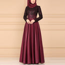 Lace Stitching Retro Large Swing Dress Ethnic Style Long-Sleeved Slim Dress, Size:M(Pink)