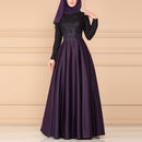 Lace Stitching Retro Large Swing Dress Ethnic Style Long-Sleeved Slim Dress, Size:M(Red)