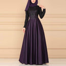 Lace Stitching Retro Large Swing Dress Ethnic Style Long-Sleeved Slim Dress, Size:M(Purple)