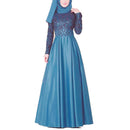 Lace Stitching Retro Large Swing Dress Ethnic Style Long-Sleeved Slim Dress, Size:M(Blue)