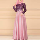 Lace Stitching Retro Large Swing Dress Ethnic Style Long-Sleeved Slim Dress, Size:L(Pink)