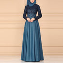 Lace Stitching Retro Large Swing Dress Ethnic Style Long-Sleeved Slim Dress, Size:L(Red)