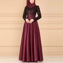 Lace Stitching Retro Large Swing Dress Ethnic Style Long-Sleeved Slim Dress, Size:XL(Red)