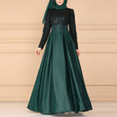 Lace Stitching Retro Large Swing Dress Ethnic Style Long-Sleeved Slim Dress, Size:XL(Red)