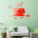 2 Sets Home DIY 3D Stereo Decorative Fashion Coffee Wall Clock Acrylic Mirror Wall Sticker Coffee Clock(Red)