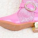 High-Heeled Bow Children's Lace Rhinestone Plus Velvet Boots, Size:33(Pink)