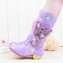 High-Heeled Bow Children's Lace Rhinestone Plus Velvet Boots, Size:33(Pink)