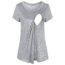 Splicing Short-sleeved Round Neck Maternity Dress Breastfeeding, Size:M (Gray)