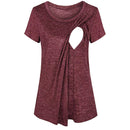 Splicing Short-sleeved Round Neck Maternity Dress Breastfeeding, Size:L (Red)