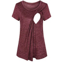 Splicing Short-sleeved Round Neck Maternity Dress Breastfeeding, Size:L (Red)