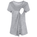 Splicing Short-sleeved Round Neck Maternity Dress Breastfeeding, Size:L (Gray)