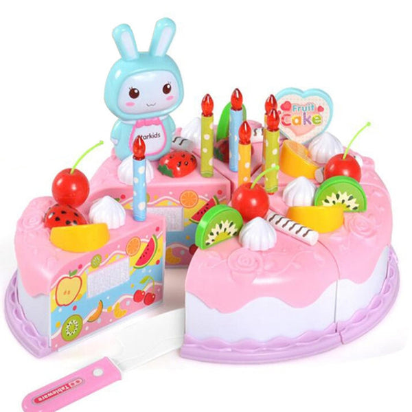 Kitchen Toys Cake Food DIY Pretend Play Fruit Cutting Birthday Toys for Children Kids Gift(Pink)