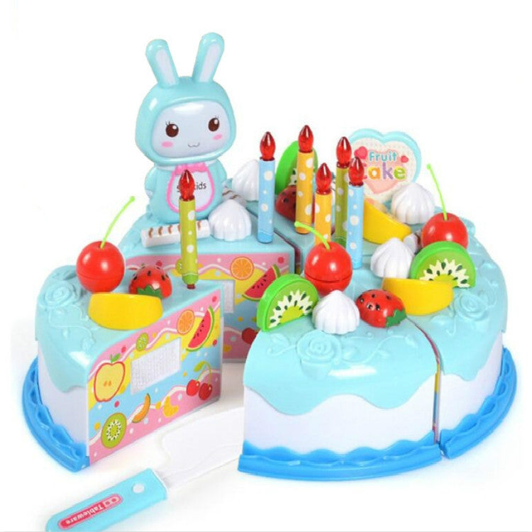 Kitchen Toys Cake Food DIY Pretend Play Fruit Cutting Birthday Toys for Children Kids Gift(Blue)