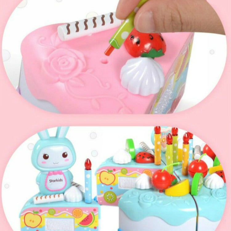 Kitchen Toys Cake Food DIY Pretend Play Fruit Cutting Birthday Toys for Children Kids Gift(Blue)