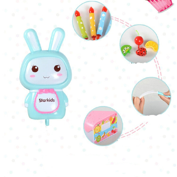 Kitchen Toys Cake Food DIY Pretend Play Fruit Cutting Birthday Toys for Children Kids Gift(Blue)