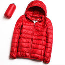 Casual Ultra Light White Duck Down Jacket Women Autumn Winter Warm Coat Hooded Parka, Size:L(Red)