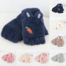 Children Half Finger Gloves Knitted Cold Warm Plus Velvet Fingerless Gloves(Light Gray)