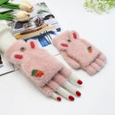 Children Half Finger Gloves Knitted Cold Warm Plus Velvet Fingerless Gloves(Light Gray)