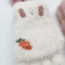 Children Half Finger Gloves Knitted Cold Warm Plus Velvet Fingerless Gloves(Beige)