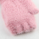 Children Half Finger Gloves Knitted Cold Warm Plus Velvet Fingerless Gloves(Beige)