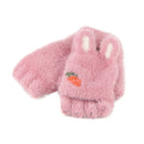 Children Half Finger Gloves Knitted Cold Warm Plus Velvet Fingerless Gloves(Dark Pink)