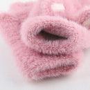 Children Half Finger Gloves Knitted Cold Warm Plus Velvet Fingerless Gloves(Coffee)