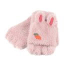 Children Half Finger Gloves Knitted Cold Warm Plus Velvet Fingerless Gloves(Light Pink )