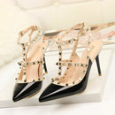 Pointed Stiletto Rivets Shallow Mouth High Heels, Shoes Size:39(Black)