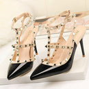 Pointed Stiletto Rivets Shallow Mouth High Heels, Shoes Size:39(Black)