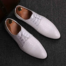 Men Business Dress Shoes Crocodile Leather Shoes Pointed Strips Brock Casual Shoes, Size:39(White)