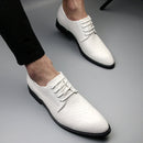 Men Business Dress Shoes Crocodile Leather Shoes Pointed Strips Brock Casual Shoes, Size:39(White)