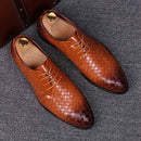 Men Business Dress Shoes Crocodile Leather Shoes Pointed Strips Brock Casual Shoes, Size:39(Yellow)