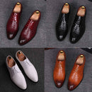 Men Business Dress Shoes Crocodile Leather Shoes Pointed Strips Brock Casual Shoes, Size:39(Red)