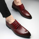 Men Business Dress Shoes Crocodile Leather Shoes Pointed Strips Brock Casual Shoes, Size:39(Red)