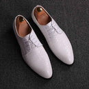 Men Business Dress Shoes Crocodile Leather Shoes Pointed Strips Brock Casual Shoes, Size:47(White)