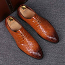 Men Business Dress Shoes Crocodile Leather Shoes Pointed Strips Brock Casual Shoes, Size:47(Yellow)