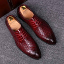 Men Business Dress Shoes Crocodile Leather Shoes Pointed Strips Brock Casual Shoes, Size:47(Red)