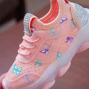 Children Shoes Butterfly Pattern Crystal Led Luminous Sport Run Sneakers Shoes, Size:29(Black)