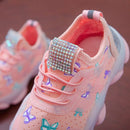 Children Shoes Butterfly Pattern Crystal Led Luminous Sport Run Sneakers Shoes, Size:29(White )