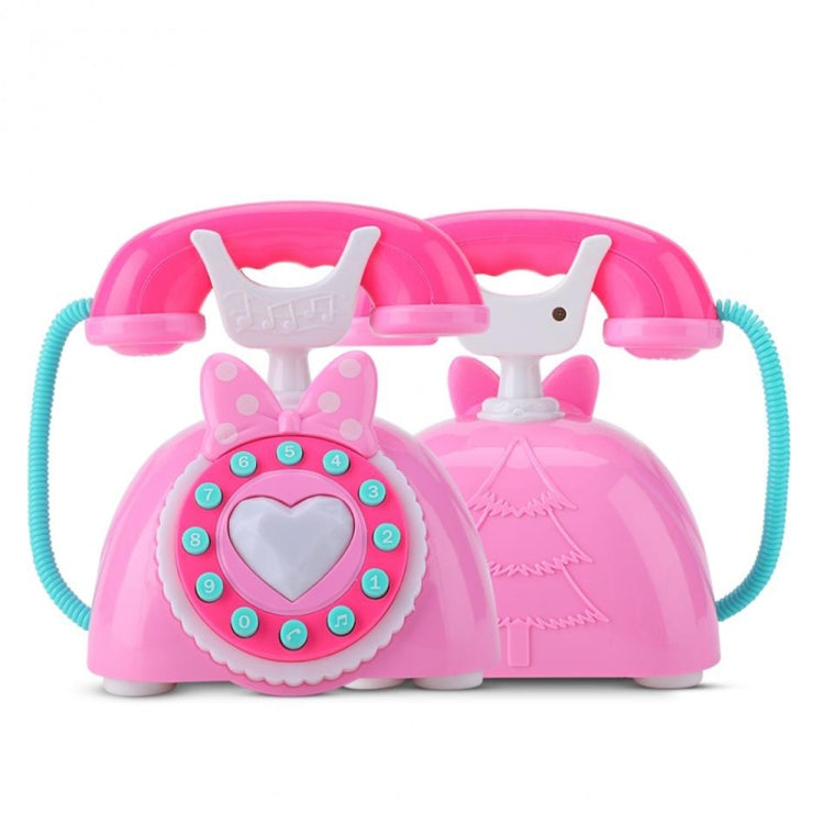 Child Simulation Retro Telephone Light Music Cartoon Early Education Puzzle Musical Toys(Pink)