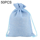 50 PCS Multi size Linen Jute Drawstring Gift Bags Sacks Wedding Birthday Party Favors Drawstring Gift Bags, Size:7x9cm(Light Blue)