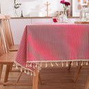 Tassel Lace Daisy Print Cotton Linen Tablecloth, Size:140x220cm(Red Stripes)