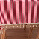 Tassel Lace Daisy Print Cotton Linen Tablecloth, Size:140x220cm(Red Stripes)