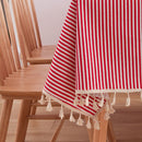 Tassel Lace Daisy Print Cotton Linen Tablecloth, Size:140x220cm(Red Stripes)