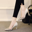 Snake Pattern Pointed Toe Pumps Women Sexy Thin High Heels, Size:39(White 8cm)
