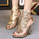 Metal Wings Thin High Heel Women Shoes, Shoe Size:39(Gold)